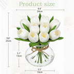 DILATATA Tulips Artificial Flowers in Vase White Fake Flowers Centerpiece with Glass Vase with Faux Water Faux Tulip Bouquet Floral Arrangement for Table Home Office Decor Wedding Thanksgiving