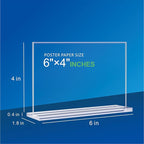 Acrylic Sign Holder 6x4 - 6 Pack Clear Tabletop Sign Holder Horizontal Plastic Picture Frames, Double Sided T Shape Display Stand Vendor Booth Display Items for Store,Restaurants,Hotels,Office