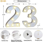 Pooqla Decorative Led Light Up Number Letters, White Plastic Marquee Number Lights Sign for 23th Birthday Party Wedding Decor Battery Operated Number (23)