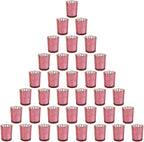 Pink Mercury Glass Tea Light Holders Set of 36 - Elegant Votive Candle Holders for Weddings, Showers and Home Decor - Perfect for Table Centerpieces and Parties (Glass, Pink)