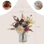 LESING Dahlia Flower Aritificial Flower with Vase Fake Silk Flowers in Glass Vase Faux Rose Flowers Arrangement for Home Office Table Centerpiece Decoration (Purple)