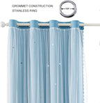 FANLI 2 Panels Star Blackout Curtains for Kid Girls Bedroom Living Room Darking Stripe Double Layer Star Cut Out Wall Home Decor Gradient Grommet Window Curtains (Blue 63L)