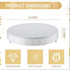 Wenqik Cake Stand 14 Inch Round Metal Cupcake Dessert Wedding Cake Stand Cookies Display Holder Fruit Serving Tray for Table Wedding Birthday Anniversary Party(White)