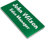 Custom Engraved Name Tag Badges for Business, Personalized Identification with Pin, Magnetic, Adhesive, or Blank Backing, 1.5"x3", Green/White Text