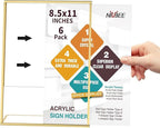 NIUBEE 8.5 x 11 Gold Frames, 6 Pack Acrylic Slanted Back Gold Picture Frames for Signs, Menu, Flyer and Art Display, Perfect for Wedding, Party, Event, Shop