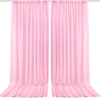 PARTISKY 10x10ft Pink Chiffon Sheer Backdrop Curtains, Wrinkle-Free Wedding Backdrop Drapes for Birthday Party Ceremony Arch Stage Decor Background for Photography 5x10ft,2 Panels