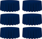 BRILLMAX 6 Pack Navy Blue 132 Inch Round Tablecloths Fit 72" Tables (Floor-Drop) - Circle Bulk Linen Polyester Fabric Washable Cloth Cover for Wedding Reception Banquet Birthday Party Buffet