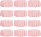 fani 12 Pack 90 Inch Round Tablecloth Pink Polyester Fabric Table Cloth for Round Table,Washable Table Cover for Wedding Party Dining Table Buffet Banquet Restaurant and Camping