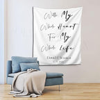 With My Whole Heart for My Whole Life - Custom Tapestry with Names and Date, Rustic Sign, Personalized Calligraphy Banner for Ceremony, Wedding Arch & Reception Backdrop