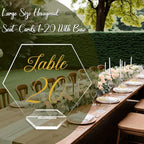 OurWarm Large Acrylic Wedding Table Numbers 1-20, Gold Printed Calligraphy Place Cards with Stand, Hexagon Multi-functional Clear Acrylic Sign and Holder, Ideal for Wedding Reception Events