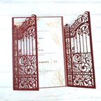 MillaSaw Burgundy Fence Laser Cut Wedding Invitation Card For Marriage Valentine Birthday Party 25 Sets (burgundy, 4.9"x7.1")