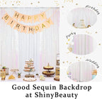 ShinyBeauty 4x10ft White Sequin Photography Backdrop | 4 Panels Glitter Sparkly Background Curtain for Weddings, Parties, and Studio Decor