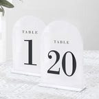 UNIQOOO White Arch Wedding Table Numbers with Stands 1-20, 5x7" Acrylic Signs and Holders, Perfect for Centerpiece, Reception, Decoration, Party, Anniversary, Event