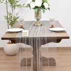 Joanlody Fall Pearl Table Runner 10ft Rustic Boho Tulle Table Runner with Pearls for Baby Shower Wedding Party Veil Dessert Thanksgiving Table Decor Gray 4pcs