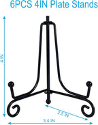 6PCS Premium Black Iron Plate Stands for Display 4 Inch, Decorative Solid Metal Plate Holders for Displaying, Mini Easel, Frame, Book, Card, Plaque, Bowl, Picture Stands for Display