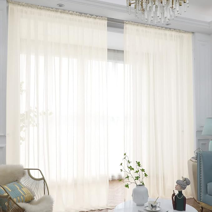 Window Beige Sheer Curtains 120 Inches Long 2 Panels Sheer Curtain Basic Rod Pocket Panel for Bedroom Children Living Room Yard Kitchen (Beige, 52" W x 120" L | 2 pcs)
