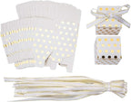 AWELL White Gift Candy Box Bulk with Gold Dots 2x2x2 inches with Ribbon Party Favor Box, Gold Dots, Pack of 50