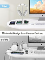 TopMade 5 in 1 Headphone Stand for Desk with Wireless Charger & USB Charging for iPhone/AirPods/iWatch, Universal Desktop Gaming Headset Holder for Airpods Max, Bose, Beats, Razer and More, White