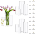 Set of 12 Pcs Glass Cylinder Vases for Centerpieces with 18 Pcs White Floating Candles for Centerpieces Glass Candle Holder for Table Shelf Wedding Party Home Decor (4"+6"+8"+10")