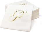 Gift Boutique - 100 Gold Monogram Cocktail Napkins Letter P Disposable Paper Pack Elegant Metallic Golden Foil Hand Napkin for Powder Room Wedding Holiday Birthday Party Baby Shower Decorative Towels