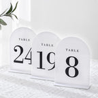 UNIQOOO White Arch Wedding Table Numbers with Stands 1-30, 5x7" Acrylic Signs and Holders, Perfect for Centerpiece, Reception, Decoration, Party, Anniversary, Event