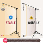 CAHAYA Mic Stand Tripod Boom Arm Floor Microphone Stand Height Adjustable with Carrying Bag and 2 Mic Clips 3/8" to 5/8" Adapter for Singing Performance Podcast