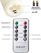 danip flameless Candle, with Embedded String Lights, 5-Piece LED Candles, with 10-Key Remote Control, 24-Hour Timer Function, Dancing Flame, Real Wax, Battery-Powered. (Ivory White)