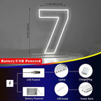Number 7 Neon Sign for Birthday, 16.54" Cool White USB Battery Powered Led Neon Sign for Party Wedding Anniversary Decor Light Sign (Number 7)