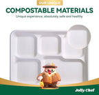 JOLLY CHEF Compostable 𝟱 Compartment Paper Plates 𝟭𝟭 * 𝟴 𝗶𝗻𝗰𝗵 [𝟱𝟬𝟬 𝗣𝗮𝗰𝗸] Heavy Duty White Divided Disposable Plate Eco-Friendly Biodegradable Container Food Trays for Party Lunch Buffet