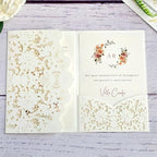 MillaSaw Ivory Embossed Laser Cut Invitation Pocket Envelope, Floral Engraved Invitation Sleeve, for Anniversary Bridal Shower Quinceañera Birthday Party (ivory)