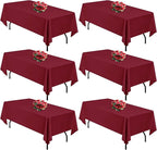Burgundy 6 Pack Polyester Table Cloth 60 x 102 Inch, Rectangle Tablecloths for 6 Foot Tables Washable Table Cloth for Party Wedding