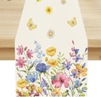 Flower Table Runner, Colorful Watercolor Pink Flower Plants Nature Butterfly Table Runner for Kitchen Dinner Living Room Home Party, 13x36 Inch