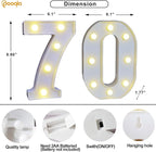 Pooqla Decorative LED Light Up Number Letters, White Plastic Marquee Number Lights Sign for 70th Birthday Party Wedding Decor, Battery Operated (70)
