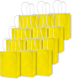 qiqee 50-Packs Bright Yellow Paper Gift Bags with Handles Bulk 4.5"x2.5"x6" Mini Size Party Favor Bags Multiple Uses