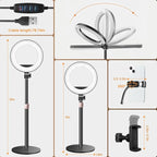 MACTREM 10“ Desk Ring Light with Stand, Desktop LED Circle Halo Light with Phone Holder for Computer Zoom Meeting, Laptop Light for Conference Video Calls, Live Streaming, Podcast, Selfie, Makeup
