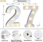 Pooqla Decorative LED Light Up Number Letters, White Plastic Marquee Number Lights Sign for Wedding Decor, Battery Operated (27)