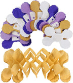 Purple-Gold Party Decorations Garland Streamers - 12pcs White Purple Lavender Graduation 4-Leaf Clover Paper Streamer,Woman Birthday Wedding Bridal Shower Mothers Banners Decor Ouruola
