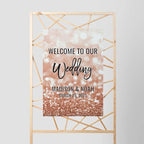Andaz Press Personalized Extra Large Wedding Easel Board Party Sign, 12x18-inch, Glitzy Faux Rose Gold Glitter, Welcome to Our Wedding Bride Groom Name Date, 1-Pack, Custom