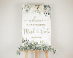 Welcome Wedding Sign Personalized, Minimalist Ivory Floral Wedding Sign Decorations Signage 12" X 18" (Small), 27" (Medium), 36" (Large), Plastic, Modern, Pole Mount, Weather
