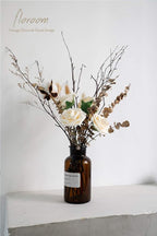 Floroom Artificial Flowers 50pcs Real Looking Cream Foam Fake Roses with Stems for DIY Wedding Bouquets Bridal Shower Centerpieces Floral Arrangements Party Tables Home Decorations