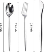 PULOTE 300PCS Silver Plastic Silverware Disposable - Heavy Duty Silver Plastic Cutlery - Disposable Utensils Set Include 100 Knives, 100 Forks and 100 Spoons for Party & Wedding
