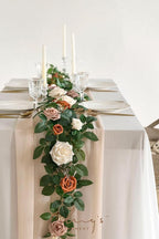 Ling's moment 5FT Artificial Flower Garland Rust Rose Leaves Floral Garland Ivory Arch Flowers Vine for Wedding Party Backdrop Decor Mantel Home Table Centerpieces Wall Decorations Terracotta