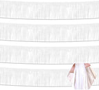 4 Pack 10 Feet White Foil Fringe Garland Metallic Tinsel Streamers Banner Wall Hanging Curtain Backdrop for Parade Floats, Wedding, Graduate, Mother's Day, Birthday Party Decoration