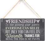 Rustic Wooden Signs Friendship Is like pissing your pants Sign Hanging Wall Art, Decorative Funny Sign Wall Art Decor Kitchen Cafe Pub Decor Gift 6x12 INCH
