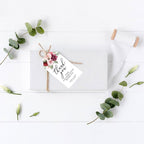 Andaz Press 100-Pack Personalized Thank You for Celebrating with Us Wedding Favor Tags with Bakers Twine Pink Burgundy Florals Custom Cardstock Wedding Gift Tags for Party Favors 2 x 3.75-Inches