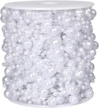 98FT Pearl Beads String Garland, 8mm 3mm White Faux Pearl Beads Roll Strand Bulk for Wedding Party Flower Christmas Decoration DIY Craft