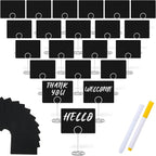 TecUnite 24 Pack Mini Chalkboard Signs, 4"x3" Small Table Place Cards with Metal Stand and 2 Marker Pens Food Labels for Party Buffet, Tabletop Blackboard Signs Name Tags for Wedding Bakery(Sliver)