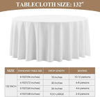 Round Tablecloth 132 Inch 10 Pack White Tablecloths Washable Decorative Linen Polyester Table Clothes Cover for Dining Table Banquets Buffet Parties and Wedding