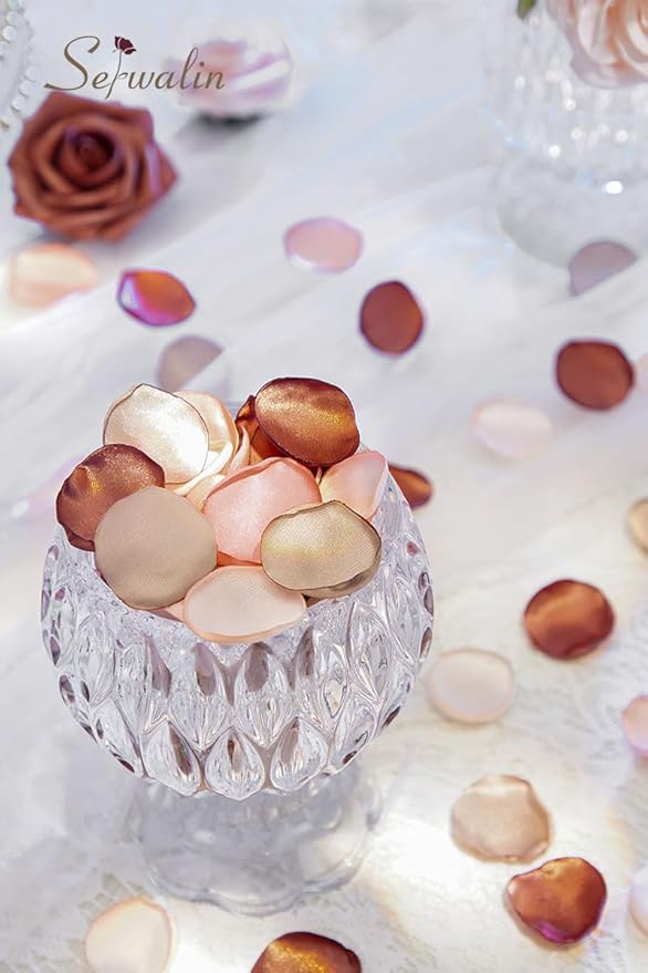 Serwalin 300Pcs Silk Rose Petals Artificial Flower Petals for Weddings Fake Rose Brown Petals Proposal for Wedding Basket Aisle Runner Bridal Shower (4 Color Mixes)