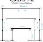 Pipe and Drape Backdrop Stand Kit, 6.5ft x 10ft Adjustable Photo Background Stands with Metal Flat Base for Photography, Birthday Parties, Wedding, Video Studio